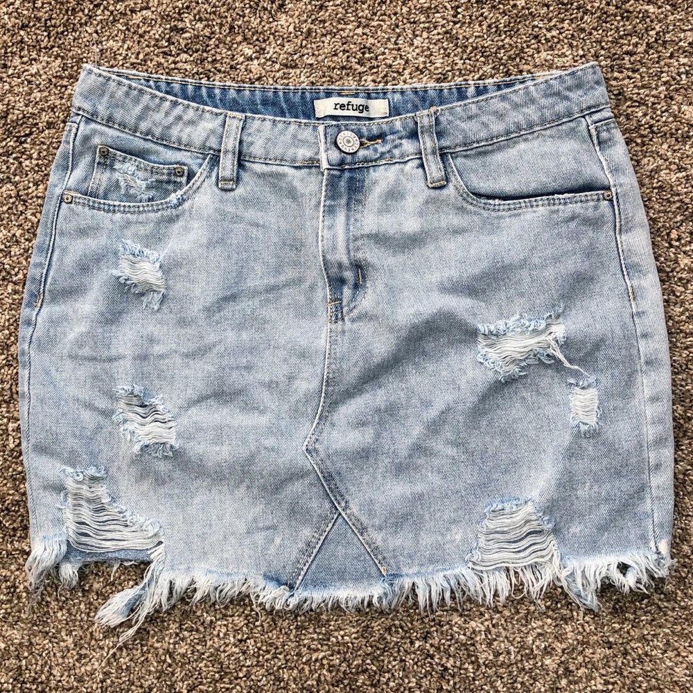 Faded jean mini skirt